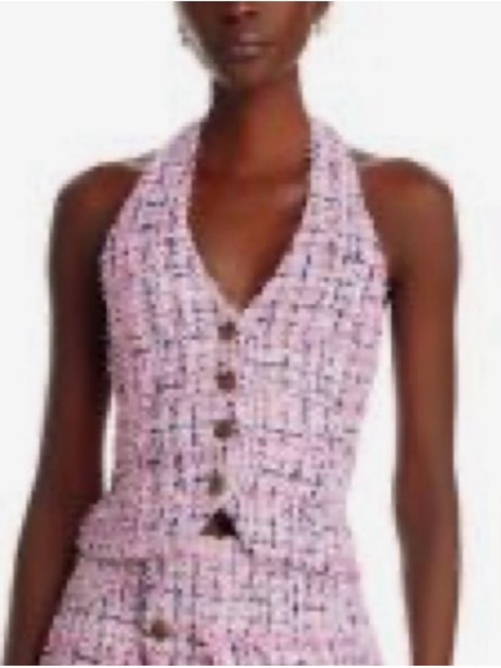 Aqua Pink Tweed Halter Button-Down Top